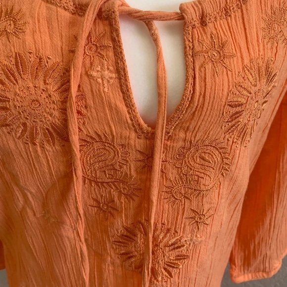 Soft Surroundings Orange Crepe Tunic Top Tassel Embroidered Floral size … - Picture 5 of 7